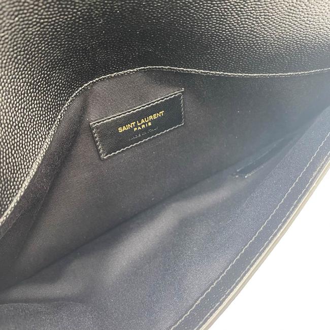 Saint Laurent Envelope Uptown Monogram Plaque Grained-leather Black Leather Clutch