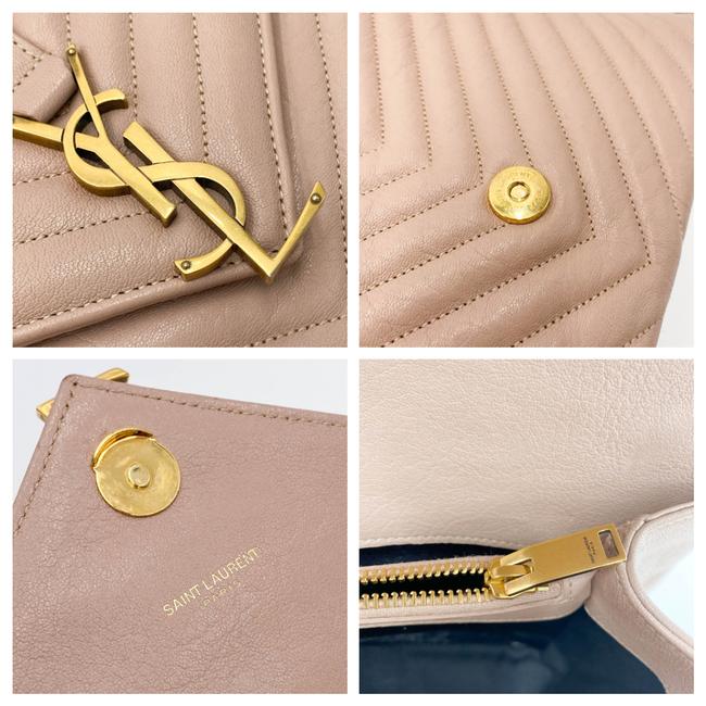 Saint Laurent Sheepskin Matelasse Chevron Monogram Large College Satchel Pink Leather Shoulder Bag