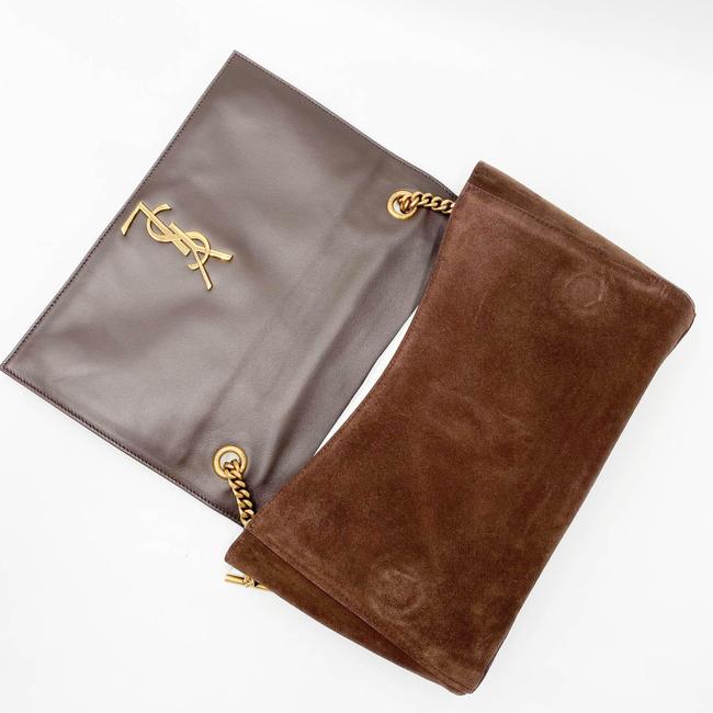 Saint Laurent Monogram Kate Soft Medium Reversible Ysl Monogram Brown Suede Leather Cross Body Bag