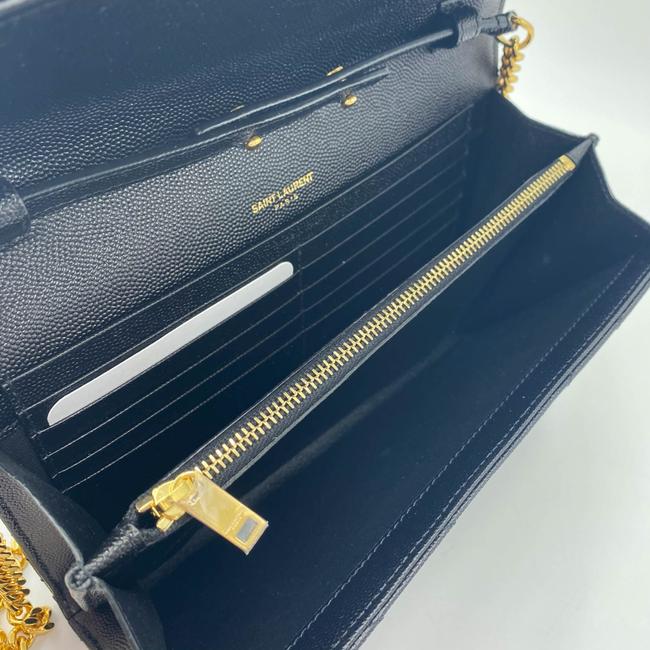 Saint Laurent Chain Wallet Ghw Matelasse Chevron Monogram Woc Black Leather Shoulder Bag