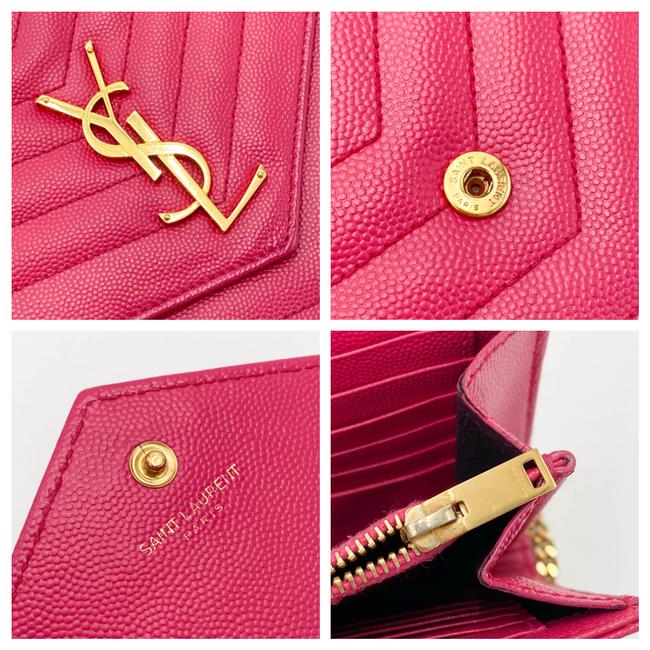 Saint Laurent Chain Wallet Grain De Poudre Matelasse Chevron Woc Lipstick Fuchsia Pink Leather Cross Body Bag