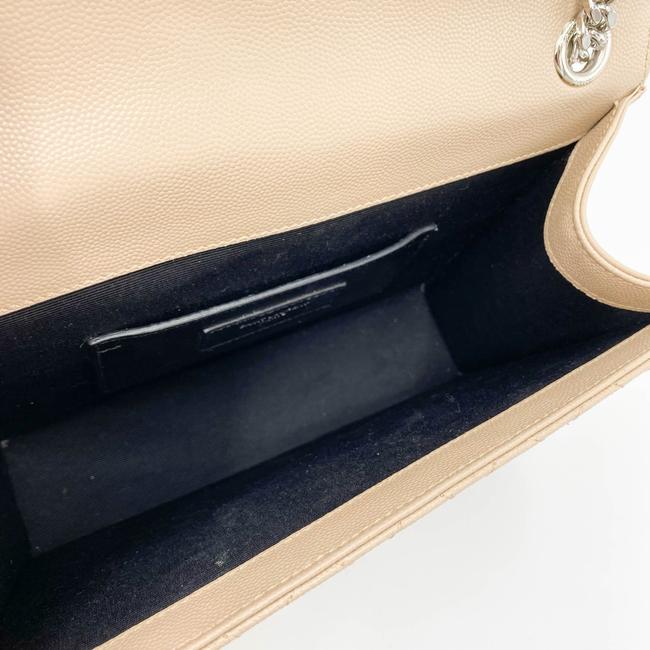Saint Laurent Monogram Envelope Grain De Poudre Textured Mixed Matelasse Medium Triquilt Beige Leather Shoulder Bag