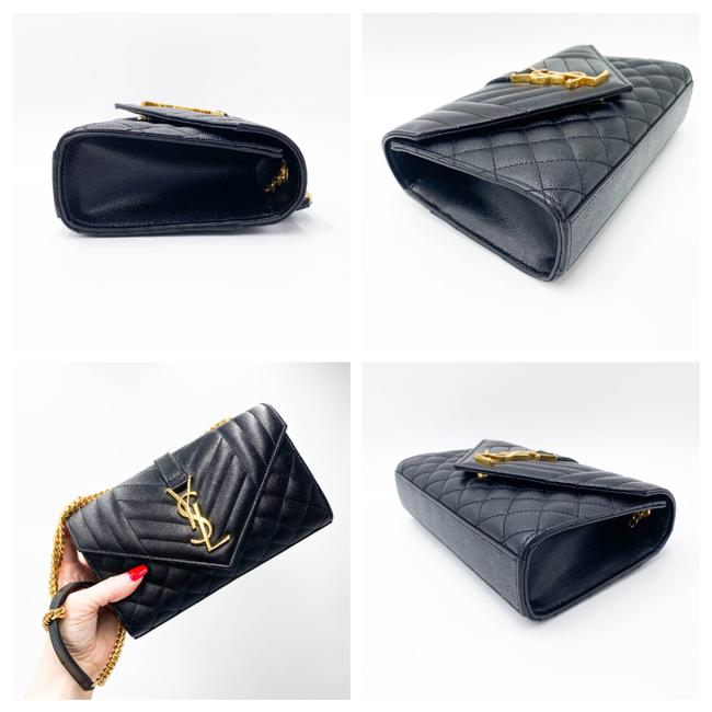 Saint Laurent Monogram Envelope Grain De Poudre Textured Mixed Matelasse Triquilt Small Black Leather Shoulder Bag