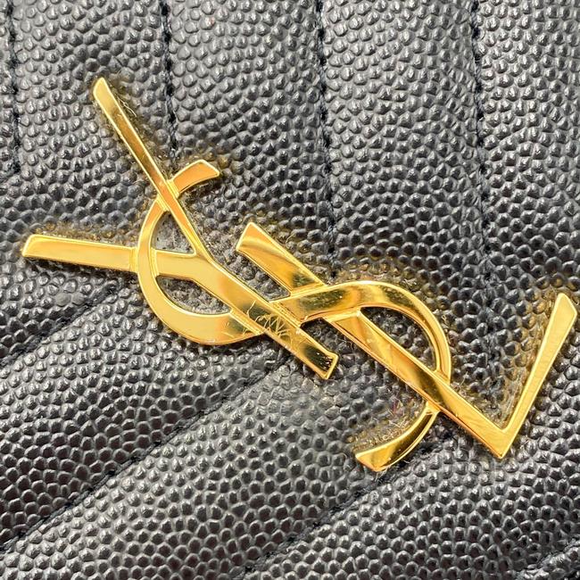 Saint Laurent Monogram Envelope Chain Wallet Grain De Poudre Matelasse Chevron Black Leather Shoulder Bag
