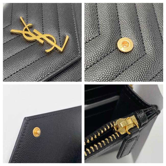 Saint Laurent Monogram Envelope Chain Wallet Grain De Poudre Matelasse Chevron Black Leather Shoulder Bag
