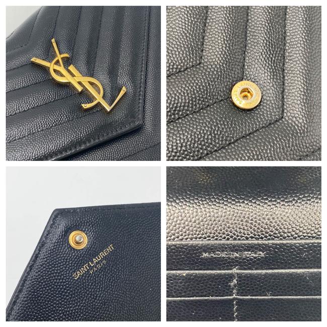 Saint Laurent Chain Wallet Grain De Poudre Matelasse Chevron Monogram Black Leather Shoulder Bag