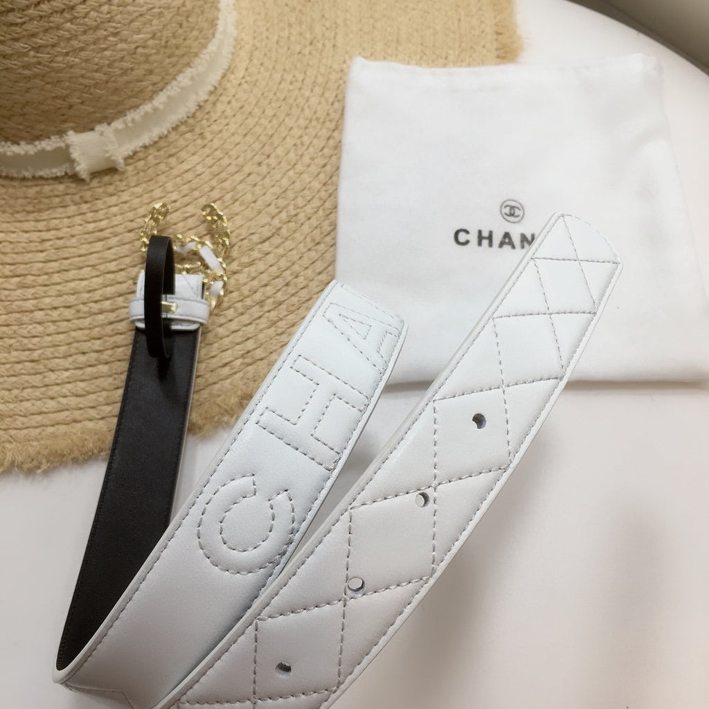 Chanel Belt With Double C Buckle White