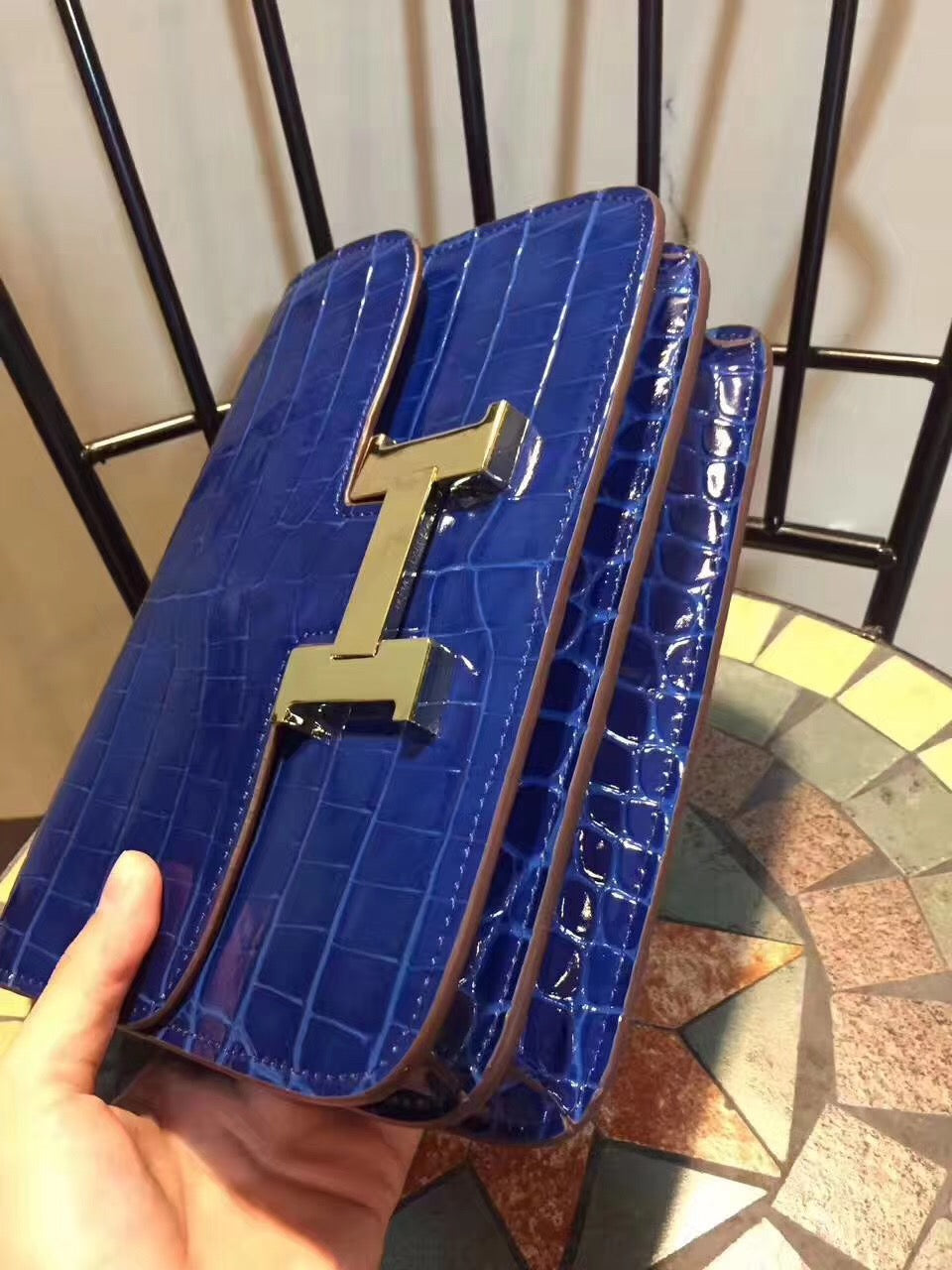 Hermes Constance Shoulder Bag 23cm Blue