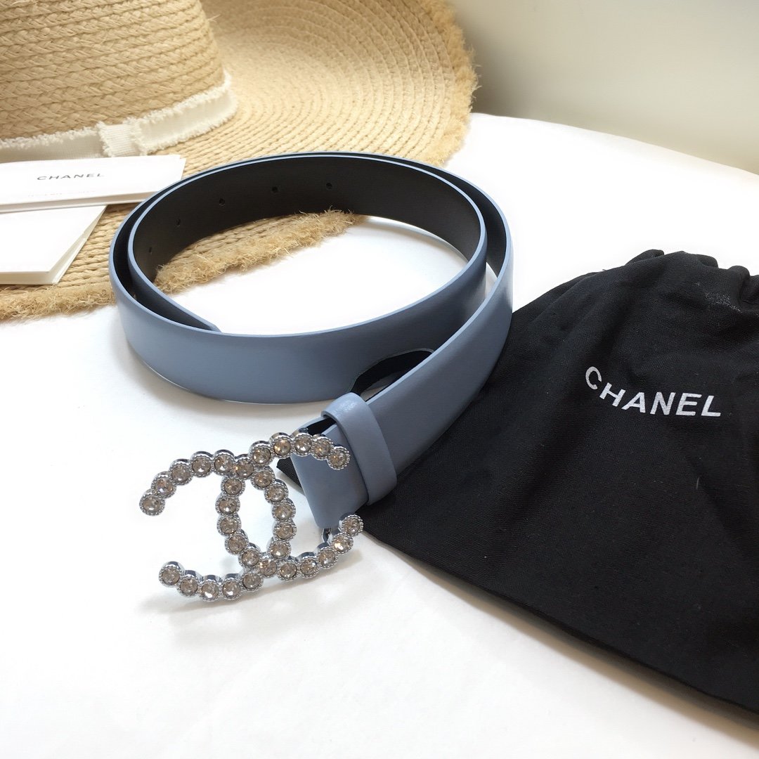 Chanel Belt With Beaded Buckle Light Blue