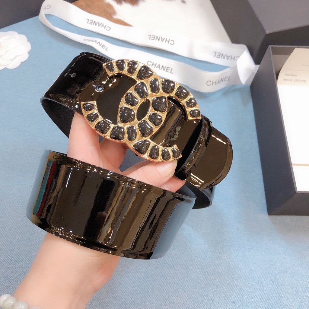 Chanel Belt With Beaded Buckle Shiny Black