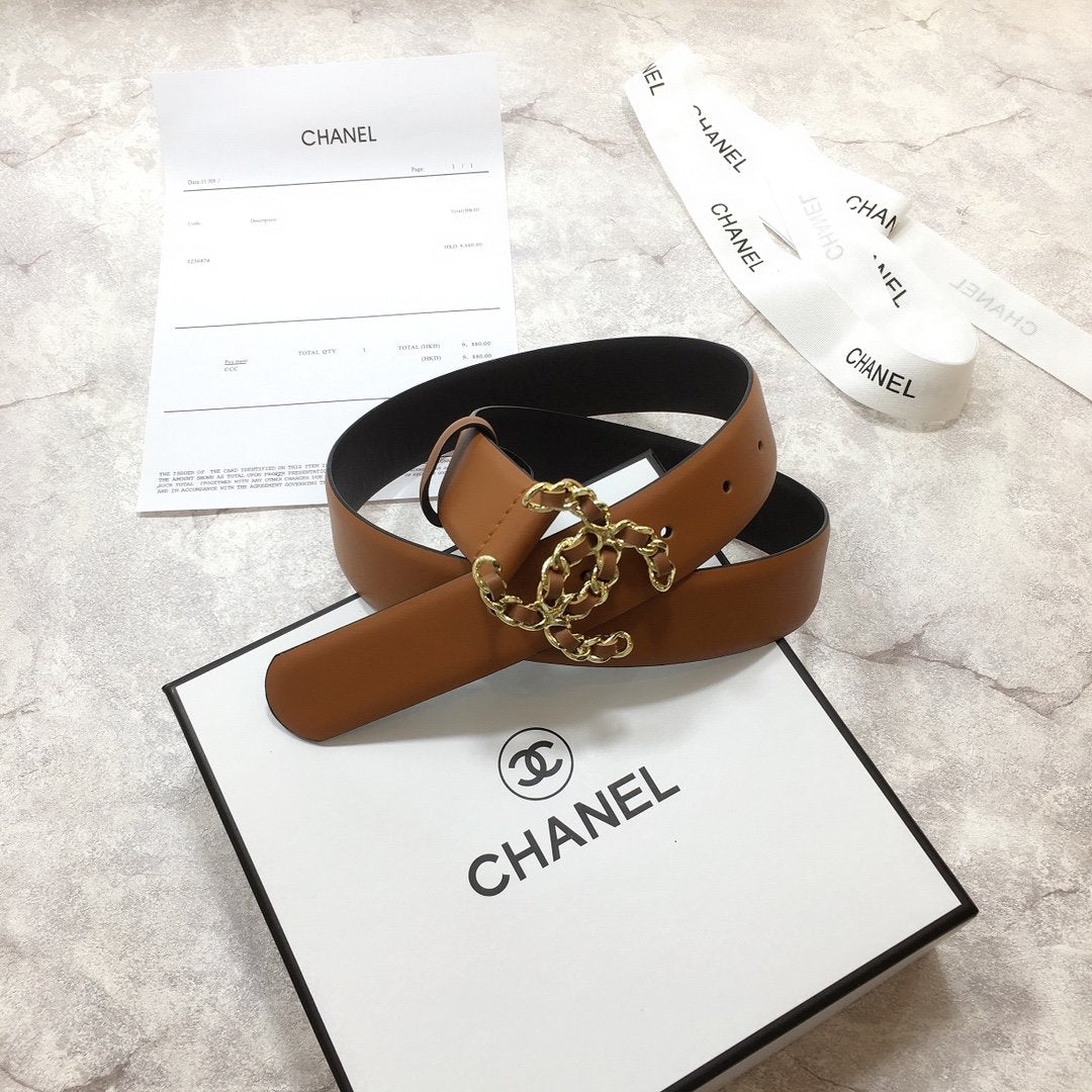 Chanel Belt With Double C Buckle Brown