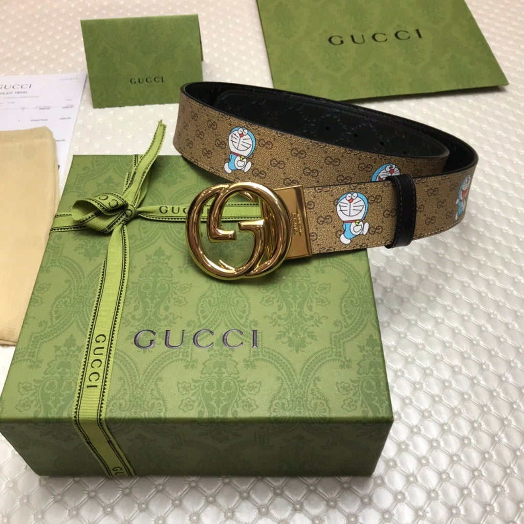 Gucci Belt With Double G Buckle Doreamon Brown