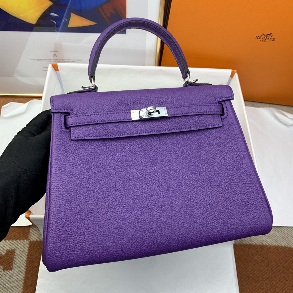 Hermes Kelly 25 Togo Silver Hardware Purple