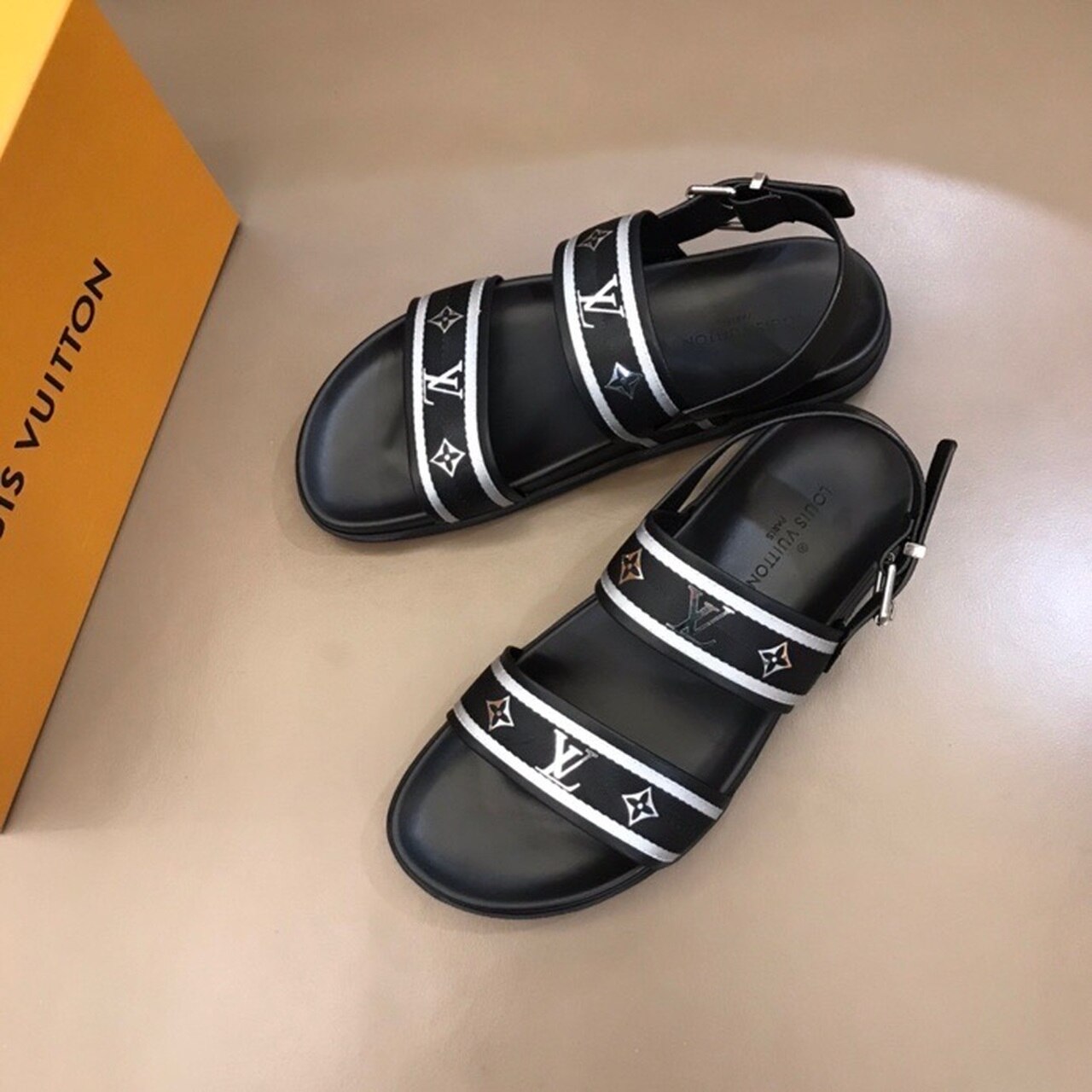 Louis Vuitton Double Strap Buckle Mules Mens Sandals Spring/Summer Collection Black/Silver