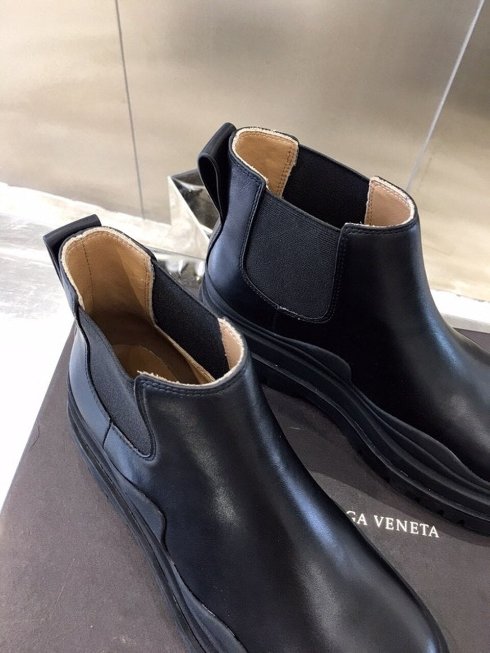 Bottega Veneta Flat Triple-Sole Leather Booties Calfskin Leather Fall/Winter 2020 Collection, Black