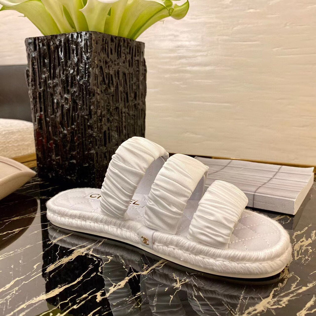 Chanel Ruched Mule Sandals Calfskin Leather Spring/Summer Collection White