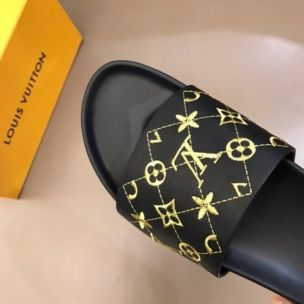 Louis Vuitton Mens Sandals Monogram Canvas Spring/Summer Collection Black/Yellow