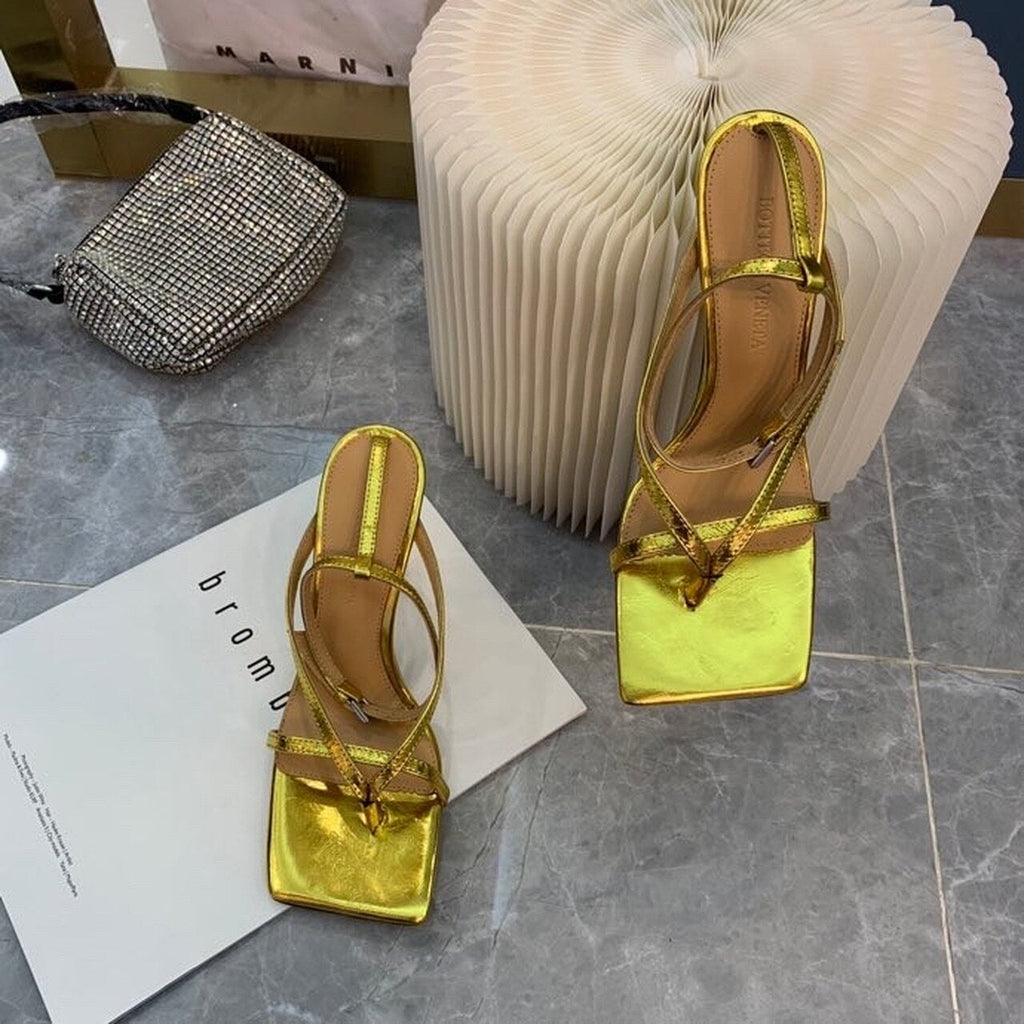 Bottega Veneta Stretch Sandals 9cm Heel Lambskin Leather Spring/Summer 2020 Collection, Gold