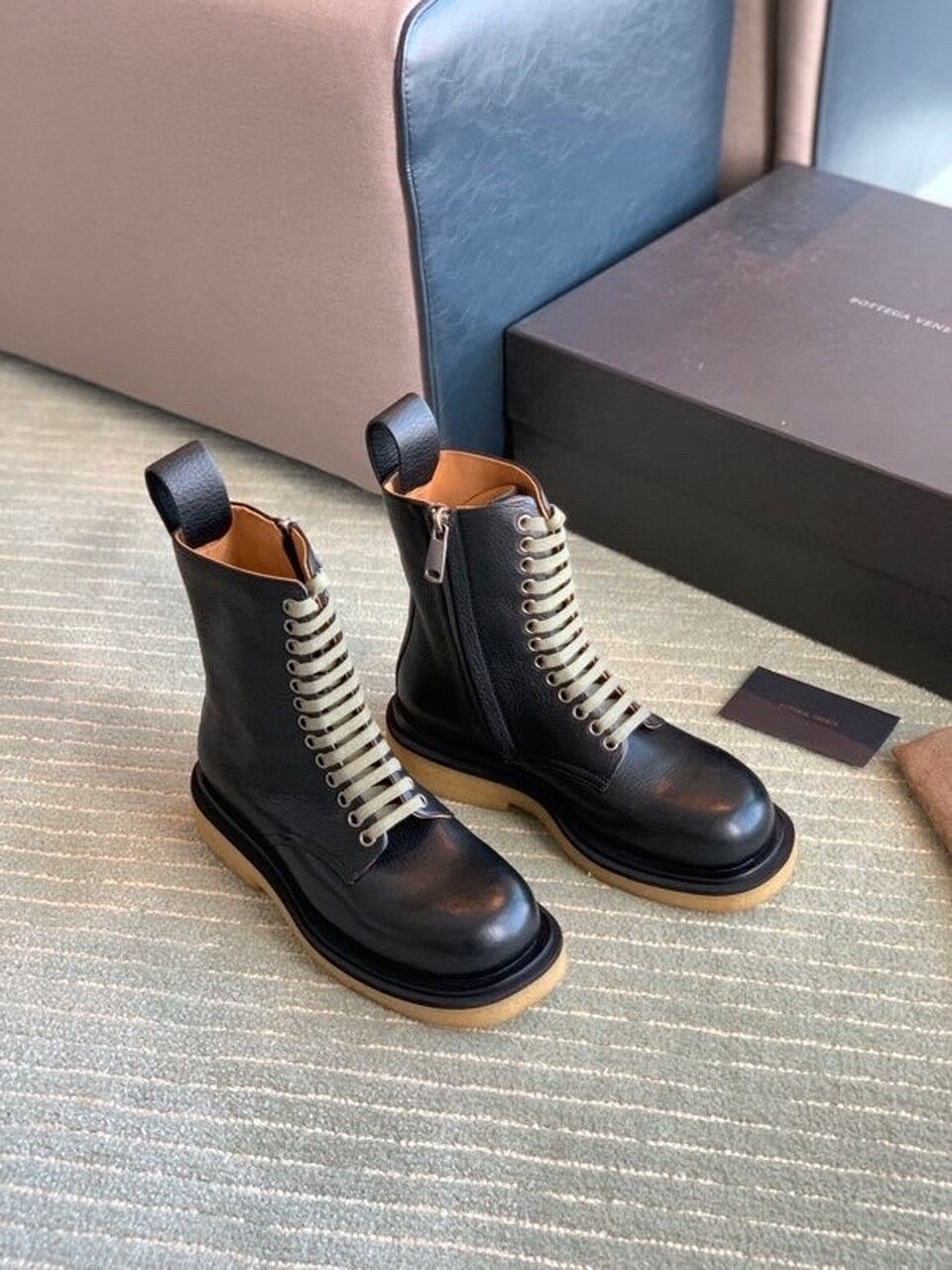 Bottega Veneta Lace Up Booties Calfskin Leather Fall/Winter 2020 Collection, Black