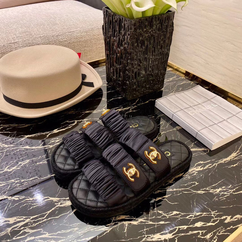 Chanel Ruched Mule Sandals Calfskin Leather Spring/Summer Collection Black