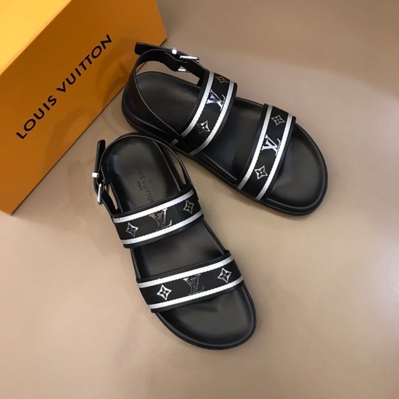 Louis Vuitton Double Strap Buckle Mules Mens Sandals Spring/Summer Collection Black/Silver