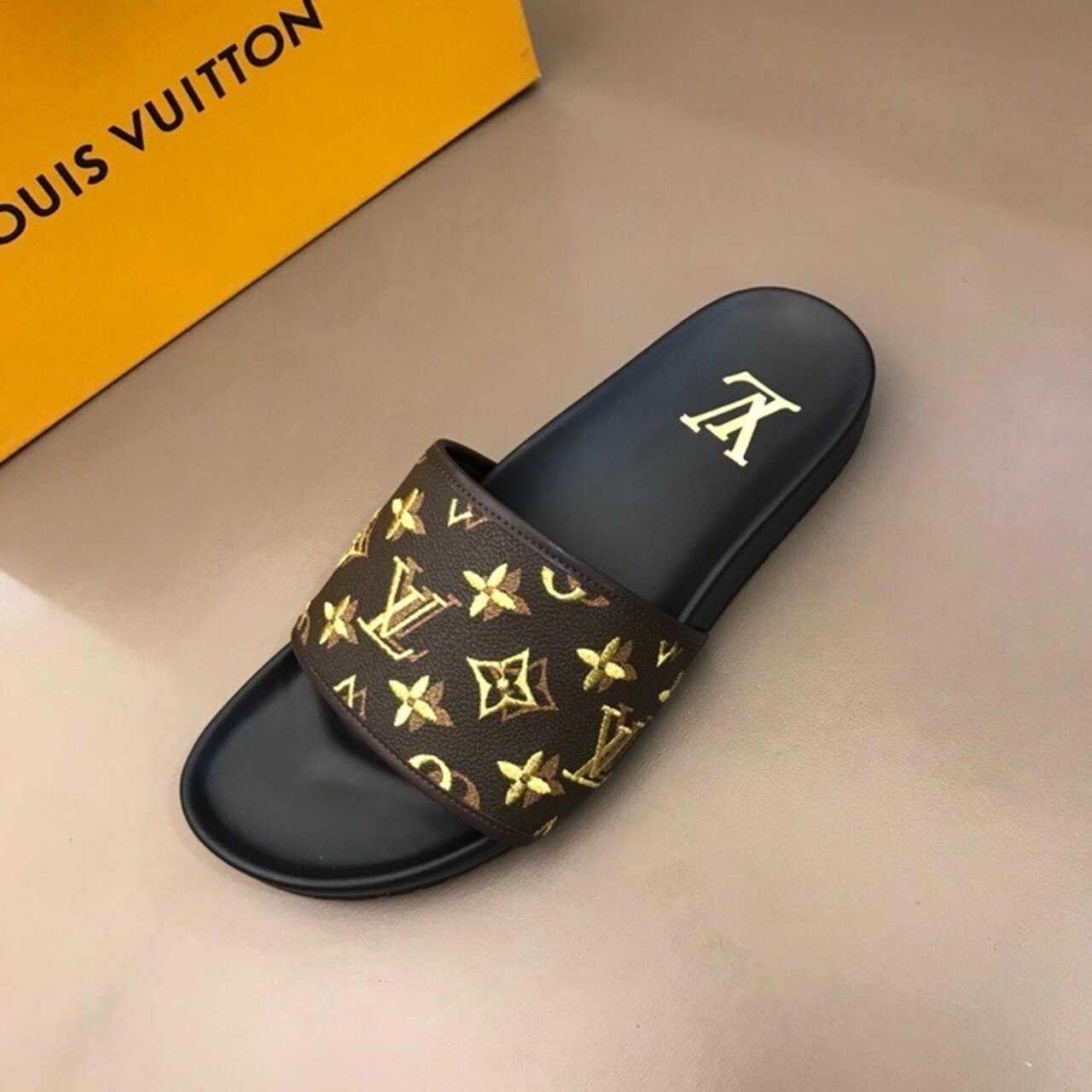 Louis Vuitton Mens Sandals Monogram Canvas Spring/Summer Collection Brown/Yellow