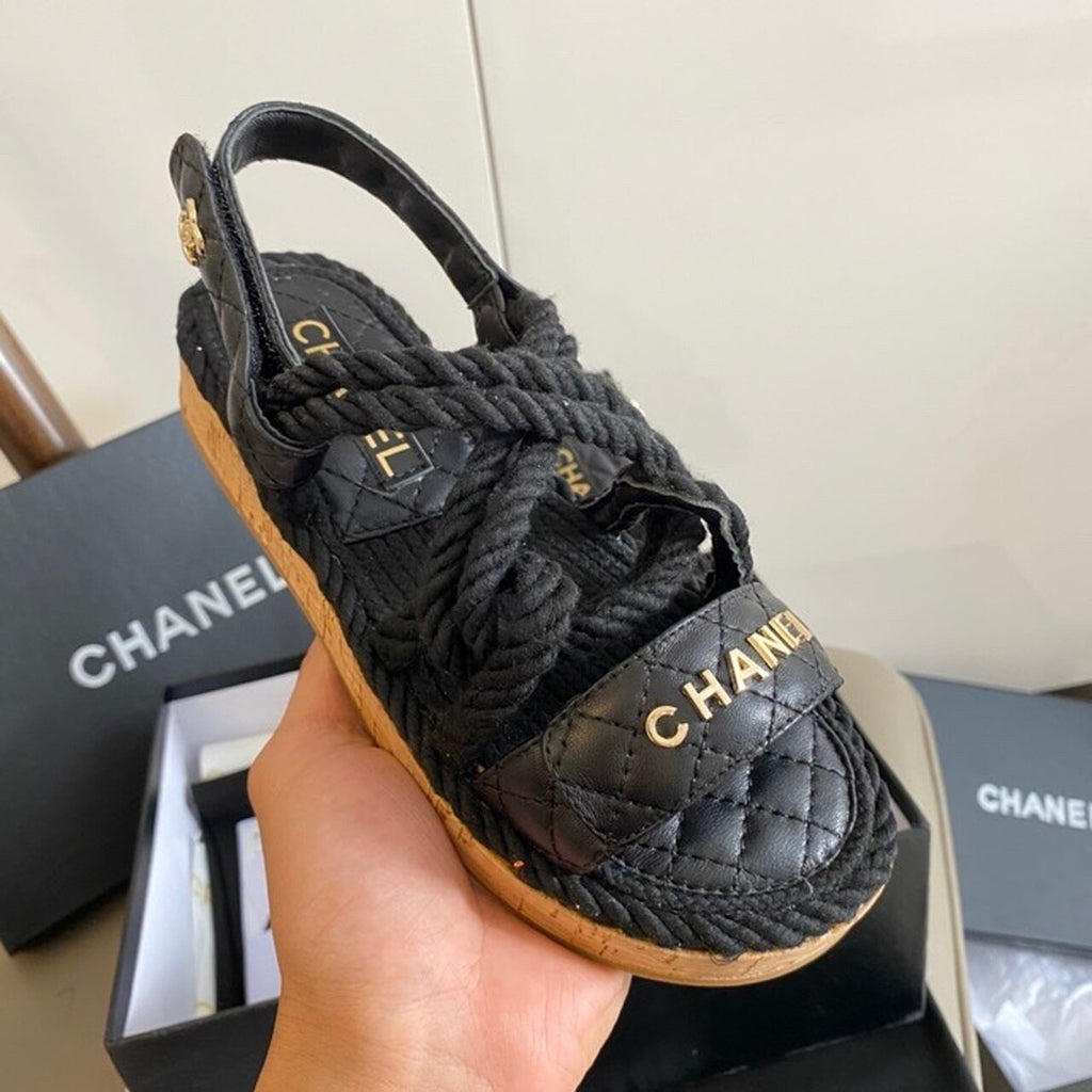 Chanel Velcro Rope Strappy Sandals Calfskin Leather Spring/Summer Collection Black