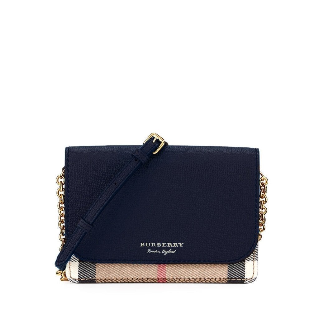 Hampshire House Check & Leather Crossbody Ink Blue