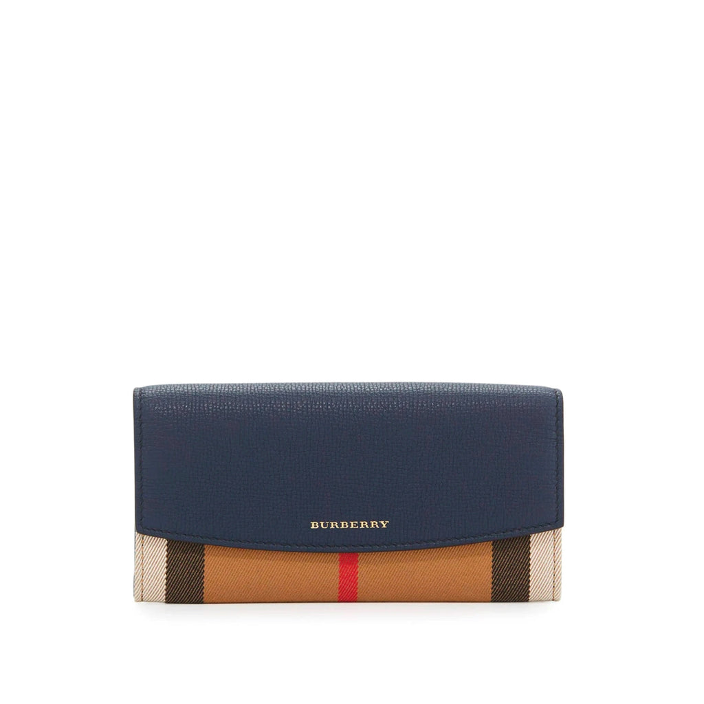 Porter House Check And Leather Continental Wallet Blue