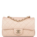 Chanel Beige Iridescent Quilted Lambskin Rectangular Mini Classic Flap Bag Light Gold Hardware