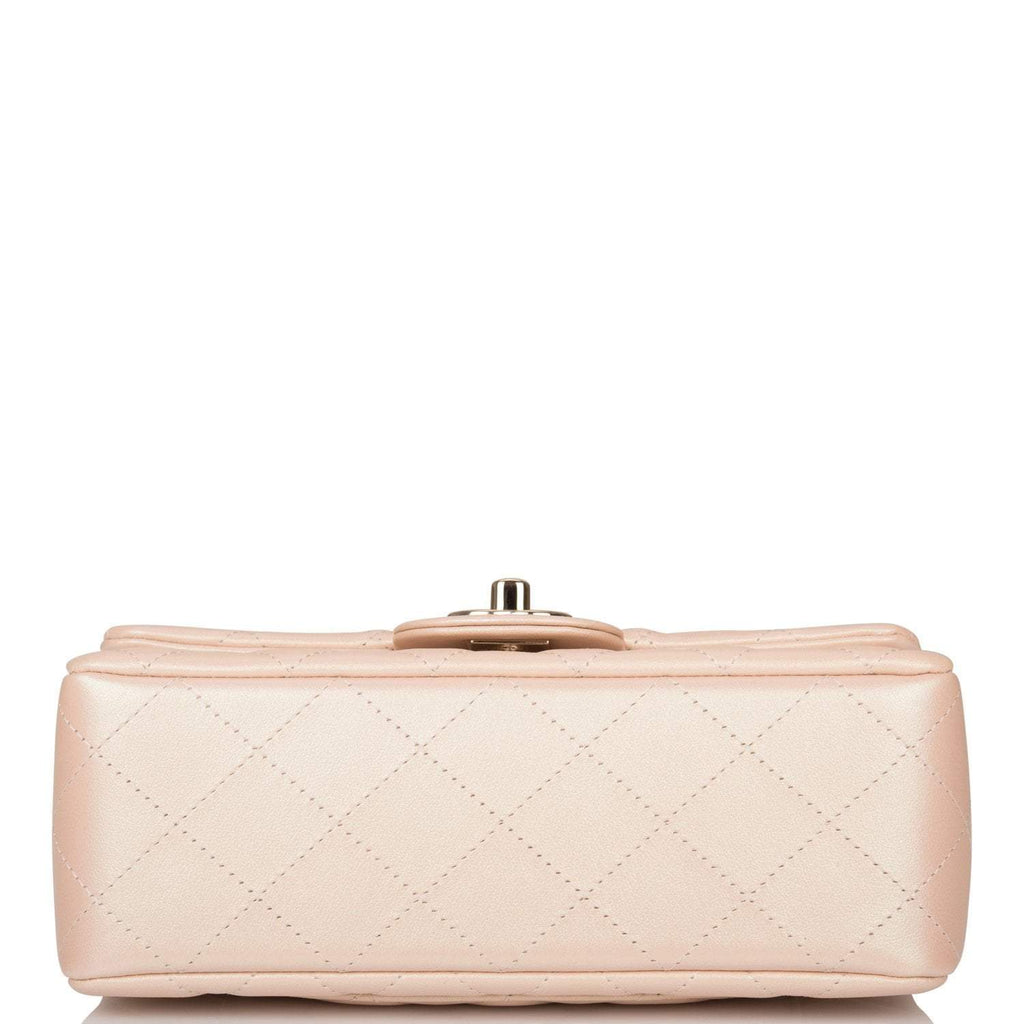 Chanel Beige Iridescent Quilted Lambskin Rectangular Mini Classic Flap Bag Light Gold Hardware