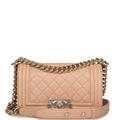 Chanel Camel Quilted Lambskin Small Boy Bag Light Gold Hardware