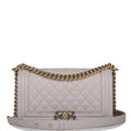 Chanel Medium Boy Bag Grey Quilted Caviar Light Gold Hardware