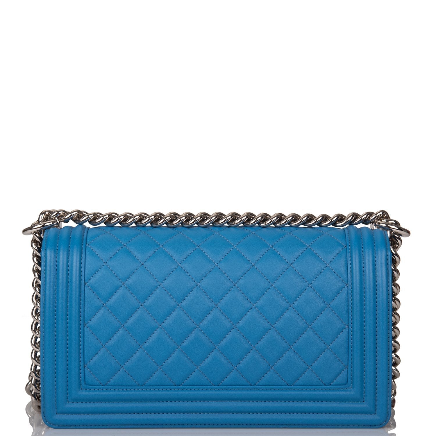 Chanel Medium Boy Bag Blue Calfskin Silver Hardware