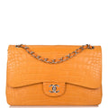 Chanel Orange Alligator Jumbo Classic Double Flap Bag Silver Hardware