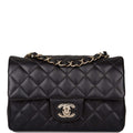 Chanel Black Quilted Lambskin Rectangular Mini Classic Flap Bag Light Gold Hardware