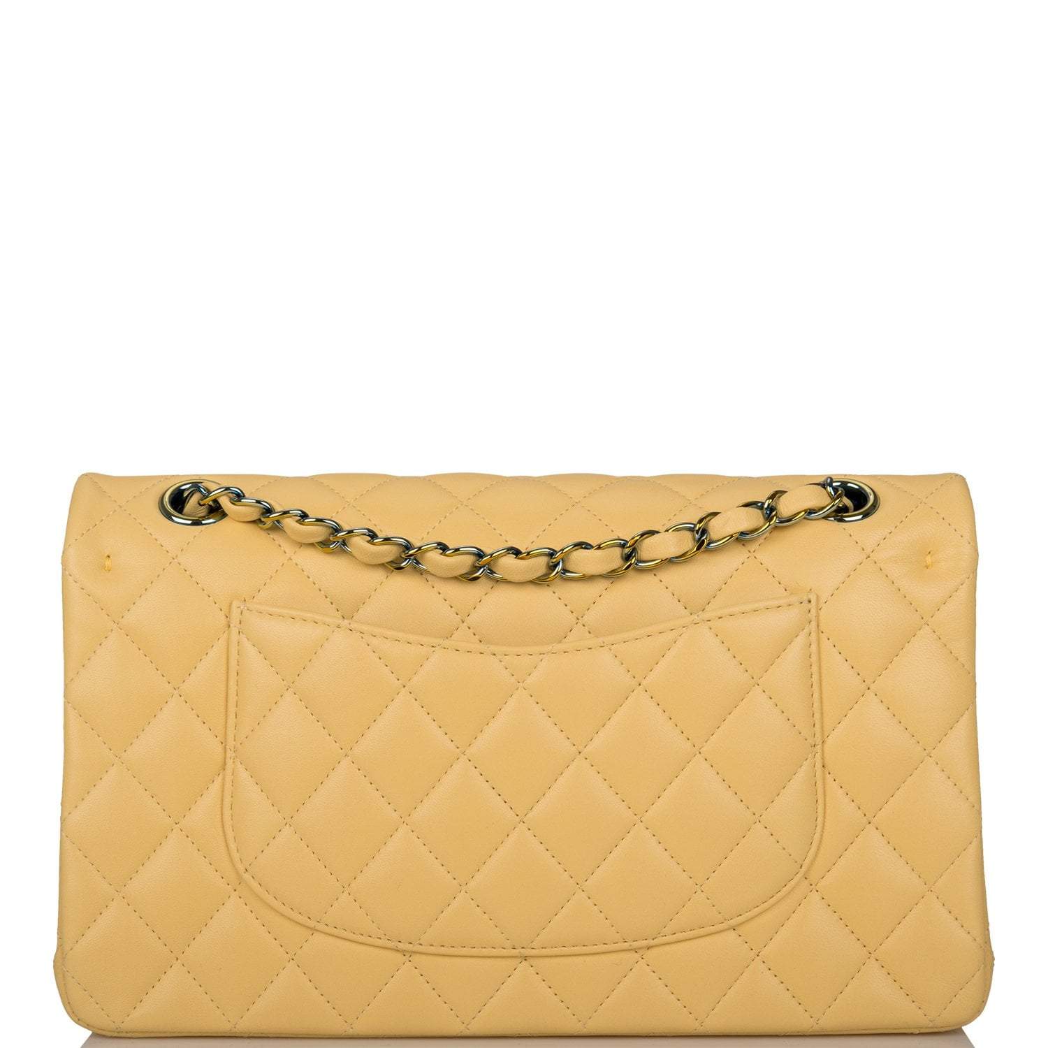 Chanel Yellow Quilted Lambskin Medium Classic Double Flap Bag Rainbow Hardware