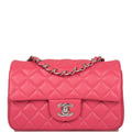 Chanel Pink Quilted Lambskin Rectangular Mini Classic Flap Bag Silver Hardware