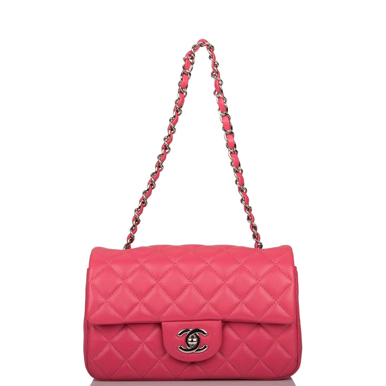 Chanel Pink Quilted Lambskin Rectangular Mini Classic Flap Bag Silver Hardware
