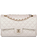 Chanel White Iridescent Quilted Lambskin Medium Classic Double Flap Bag Light Gold Hardware