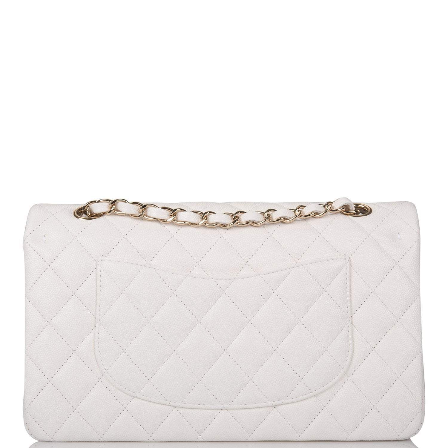 Chanel White Quilted Caviar Medium Classic Double Flap Bag Gold Hardware