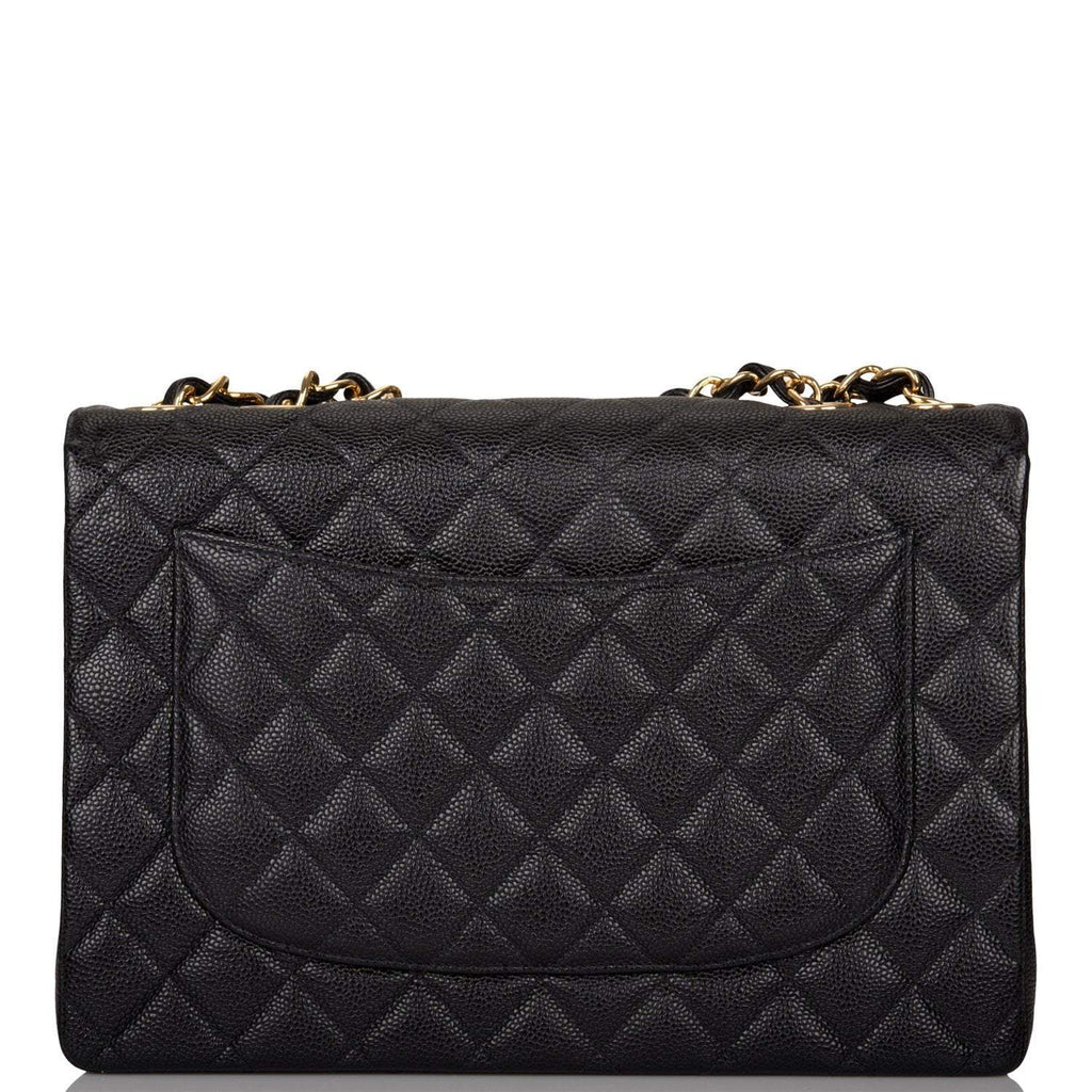 Chanel Vintage Black Quilted Caviar Jumbo Single Flap Bag Gold Hardware