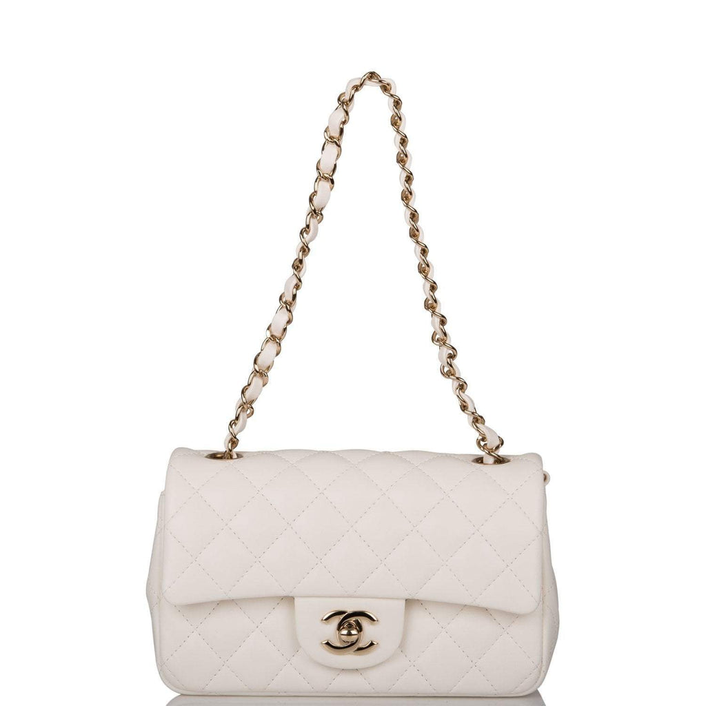 Chanel White Quilted Lambskin Rectangular Mini Classic Flap Bag Light Gold Hardware