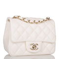 Chanel White Quilted Lambskin Square Mini Classic Flap Bag Light Gold Hardware