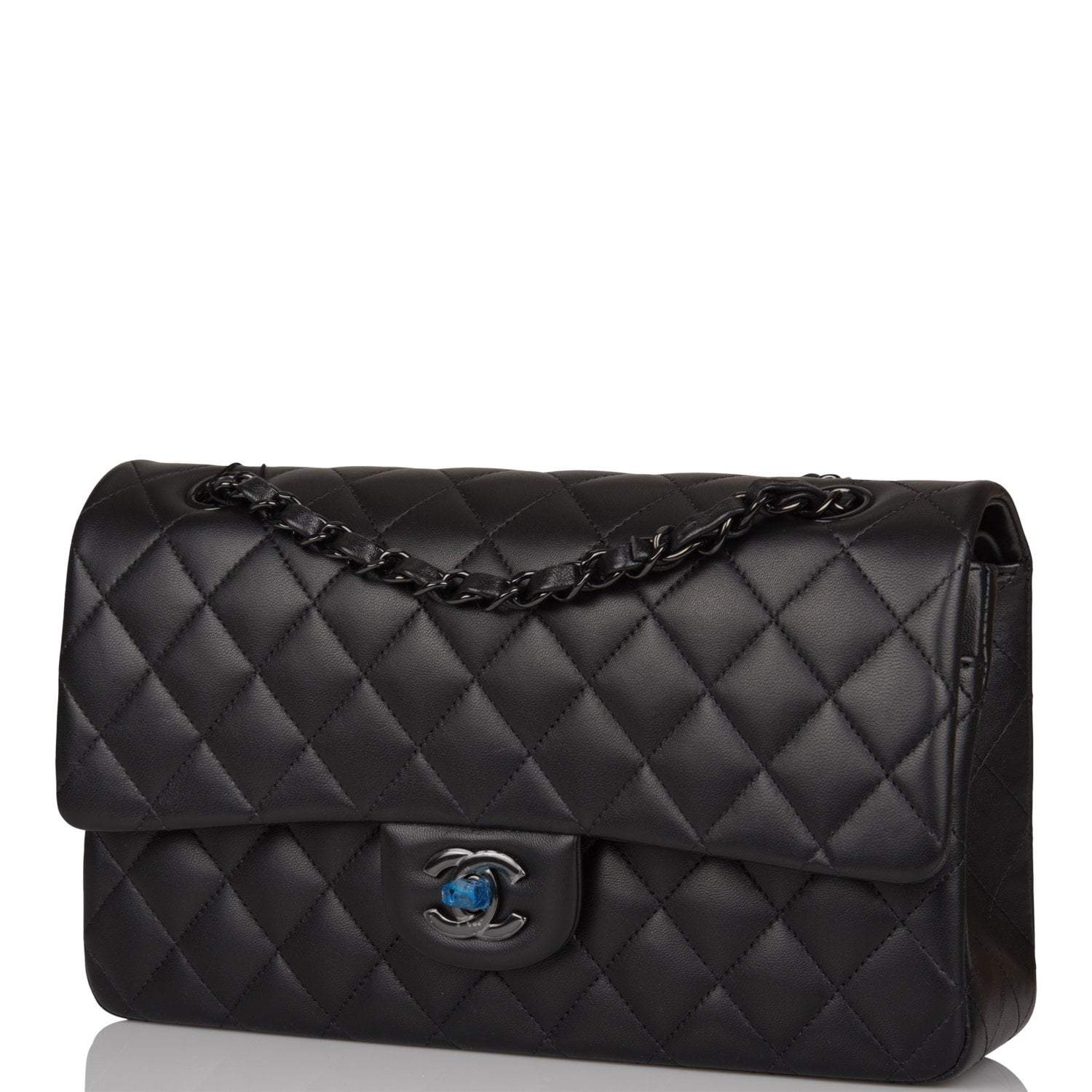 Chanel SO Black Lambskin Quilted Medium Classic Double Flap Bag Black Hardware