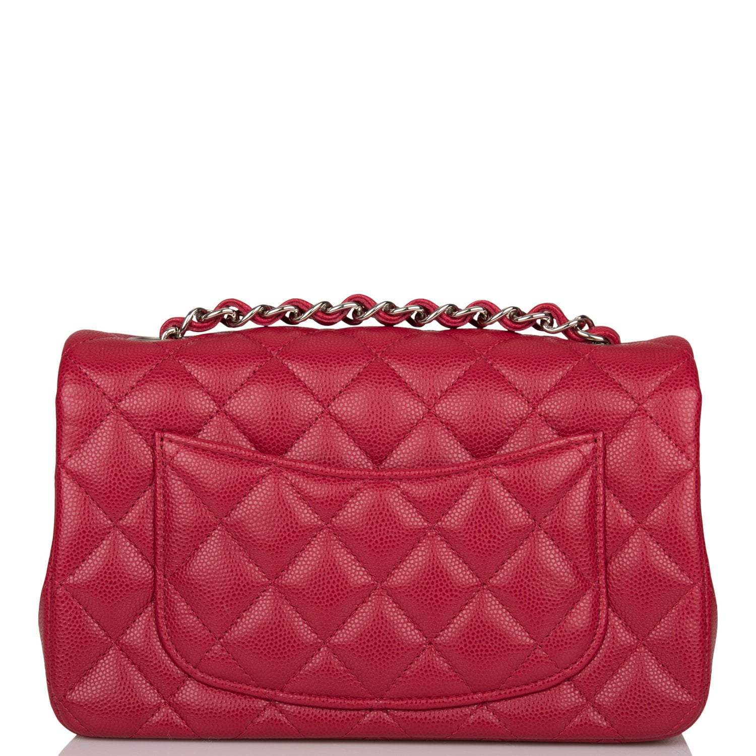 Chanel Mini Rectangular Flap Bag Red Caviar Silver Hardware