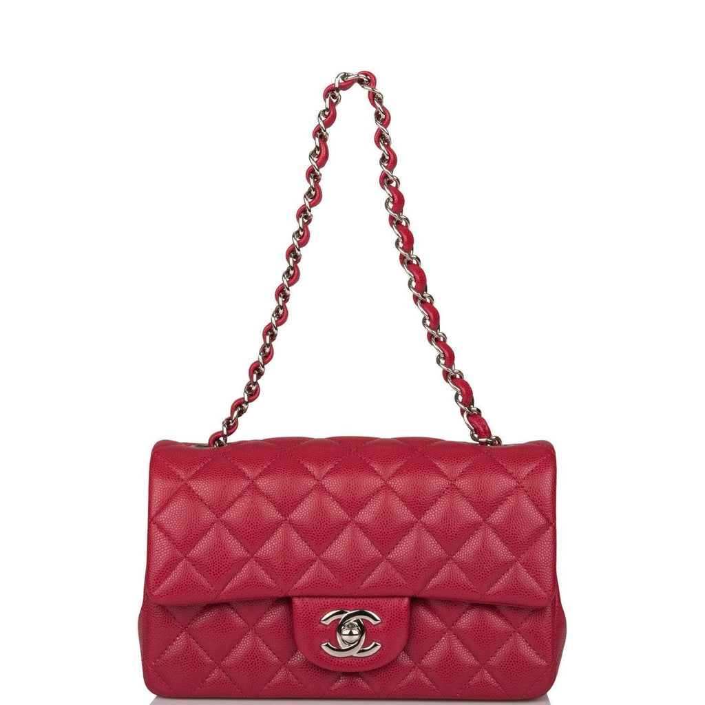 Chanel Mini Rectangular Flap Bag Red Caviar Silver Hardware