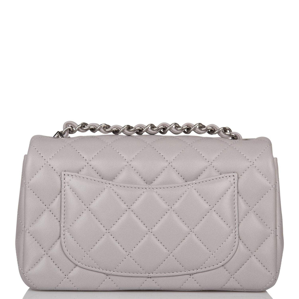 Chanel Light Grey Quilted Lambskin Rectangular Mini Classic Flap Bag Silver Hardware