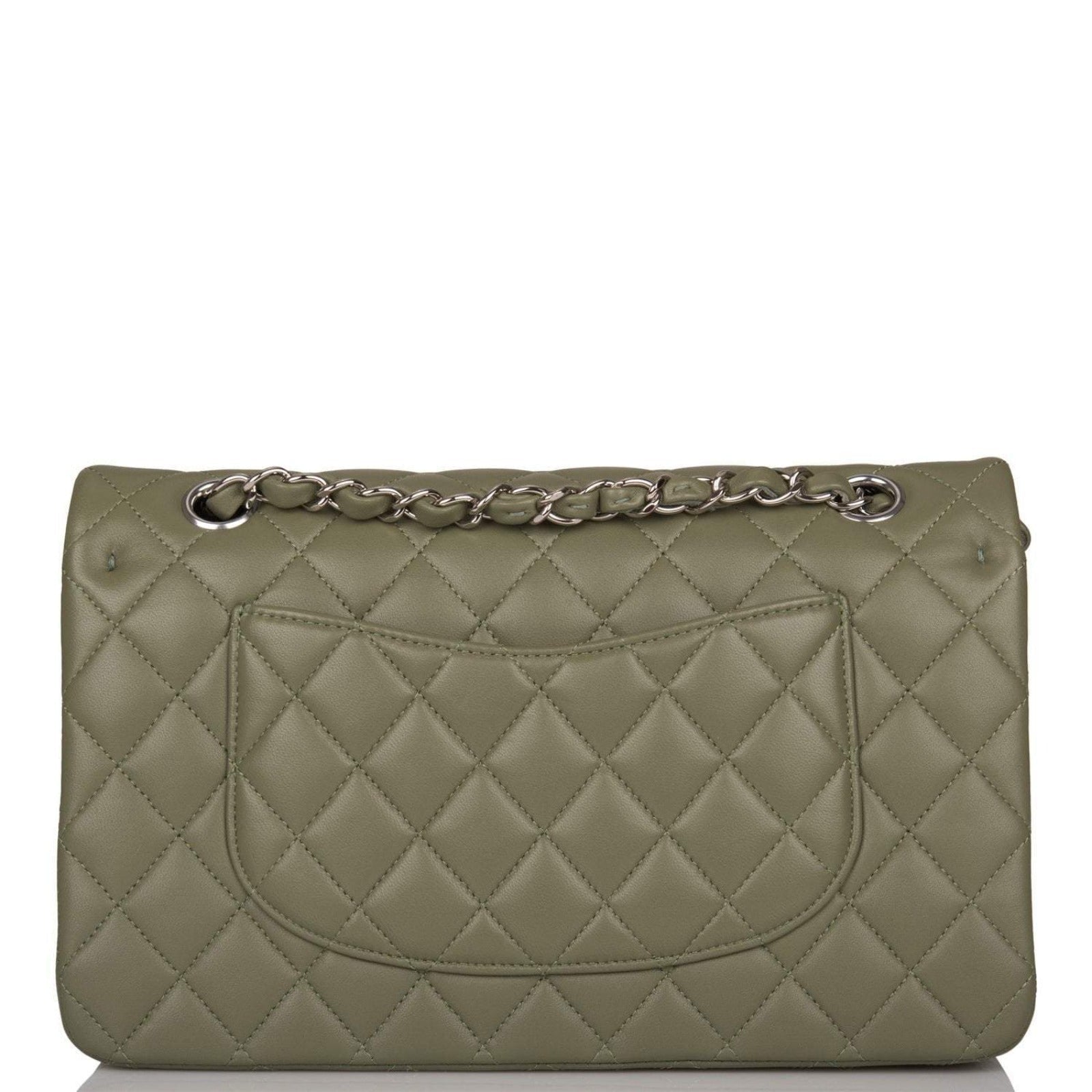 Chanel Green Quilted Lambskin Medium Classic Double Flap Bag Silver Hardware