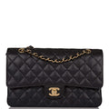 Chanel Medium Classic Double Flap Bag Black Quilted Caviar Gold Hardware